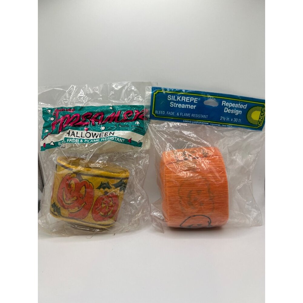 Vintage 90s Halloween Crepe Party Streamers Lot of 2 Sealed Jack‎ O Lanterns NOS